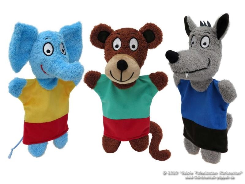 Set Elephant Monkey Wolf Hand Puppets