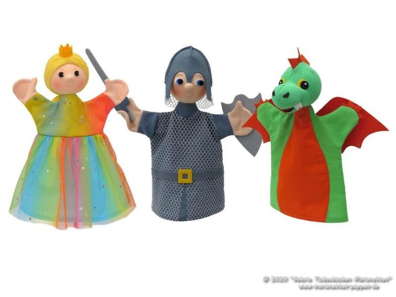 Set of Dragon and Knight textile Hand puppets